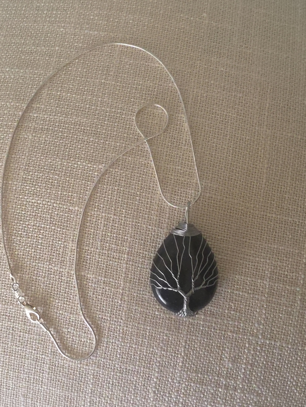 Black Tree of Life Pendant Necklace - Sterling Silver Wire